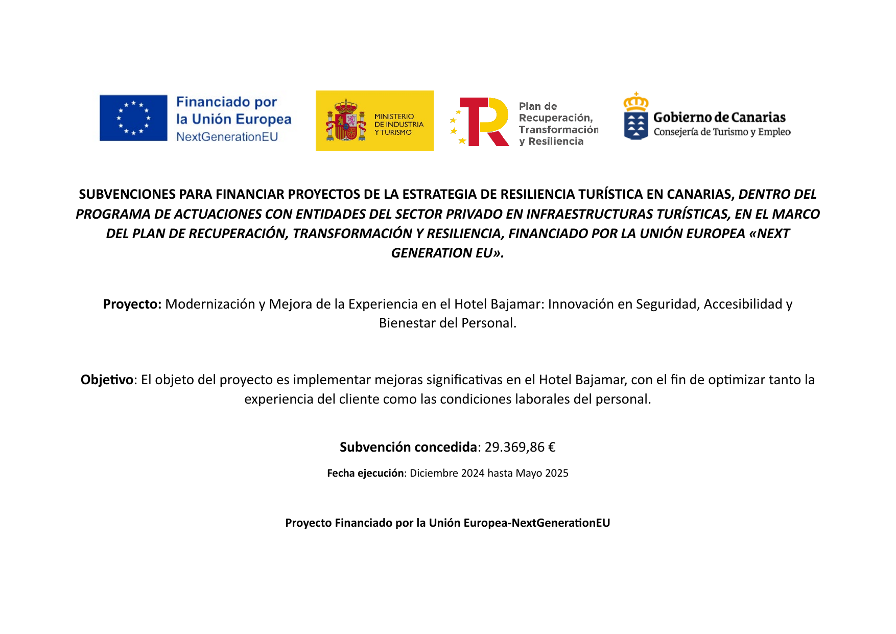 Modernisation and Guest Experience Improvement – NextGenerationEU